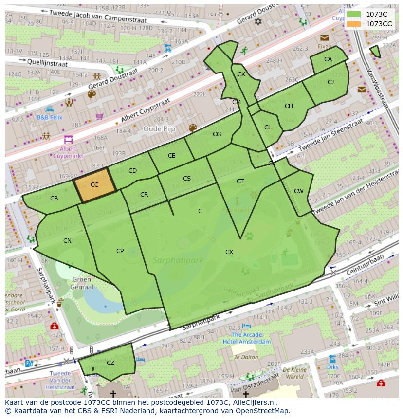 Afbeelding van het postcodegebied 1073 CC op de kaart.