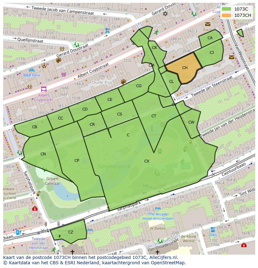 Afbeelding van het postcodegebied 1073 CH op de kaart.