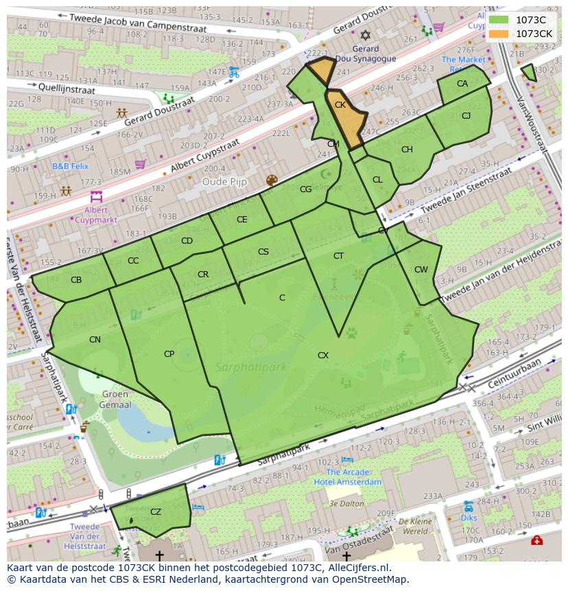Afbeelding van het postcodegebied 1073 CK op de kaart.