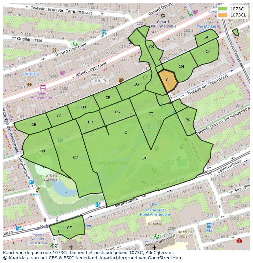 Afbeelding van het postcodegebied 1073 CL op de kaart.