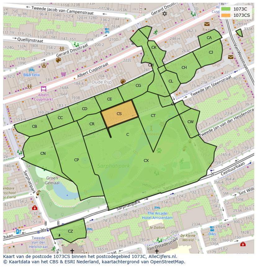Afbeelding van het postcodegebied 1073 CS op de kaart.