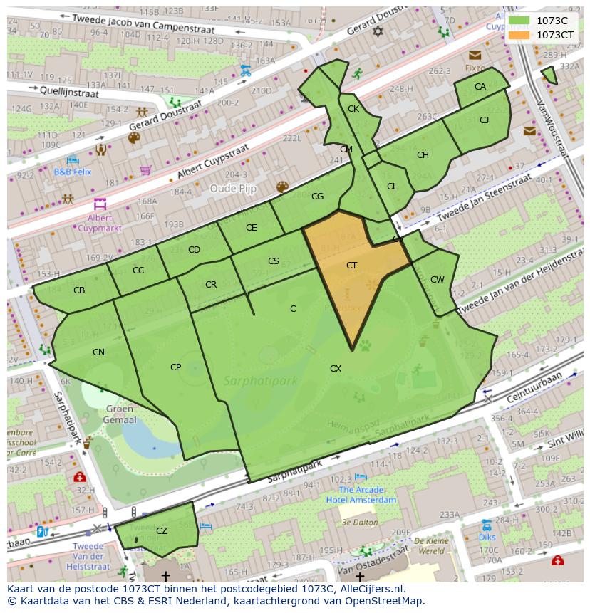 Afbeelding van het postcodegebied 1073 CT op de kaart.