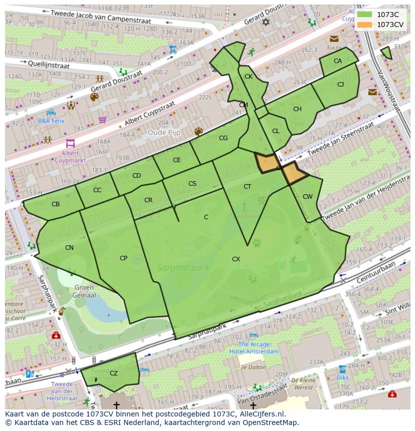 Afbeelding van het postcodegebied 1073 CV op de kaart.