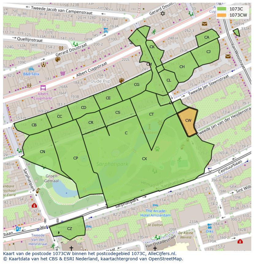 Afbeelding van het postcodegebied 1073 CW op de kaart.