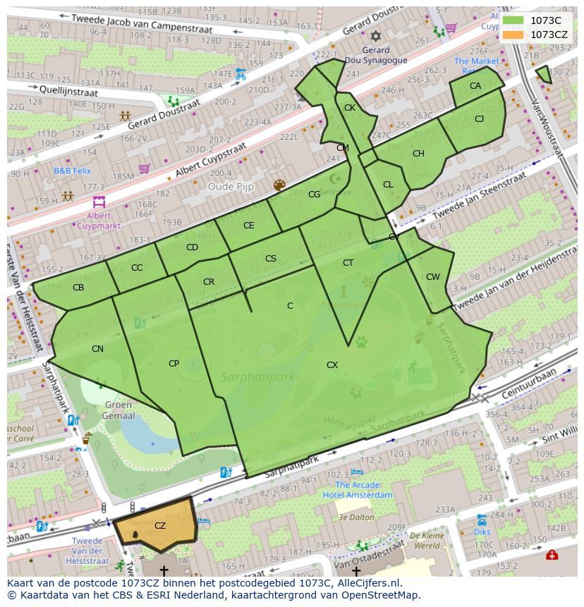 Afbeelding van het postcodegebied 1073 CZ op de kaart.