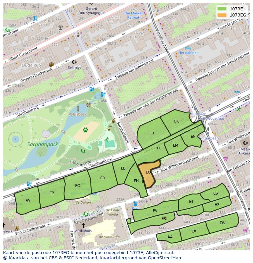 Afbeelding van het postcodegebied 1073 EG op de kaart.