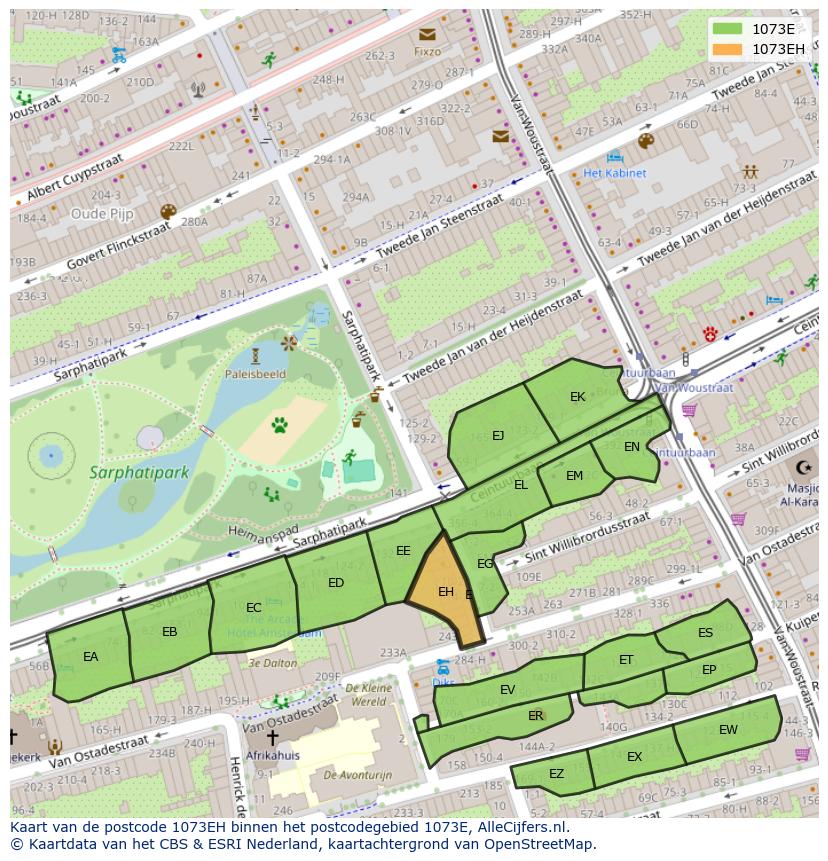 Afbeelding van het postcodegebied 1073 EH op de kaart.