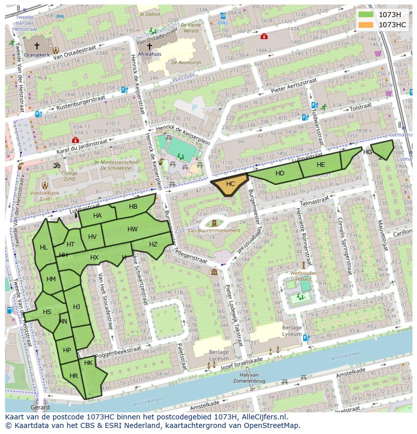 Afbeelding van het postcodegebied 1073 HC op de kaart.
