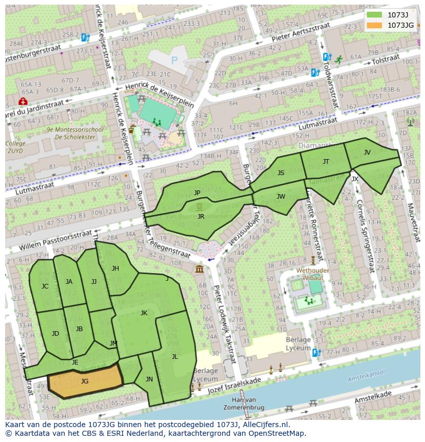 Afbeelding van het postcodegebied 1073 JG op de kaart.