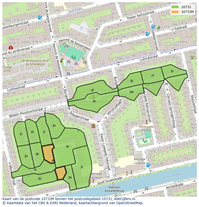 Afbeelding van het postcodegebied 1073 JM op de kaart.
