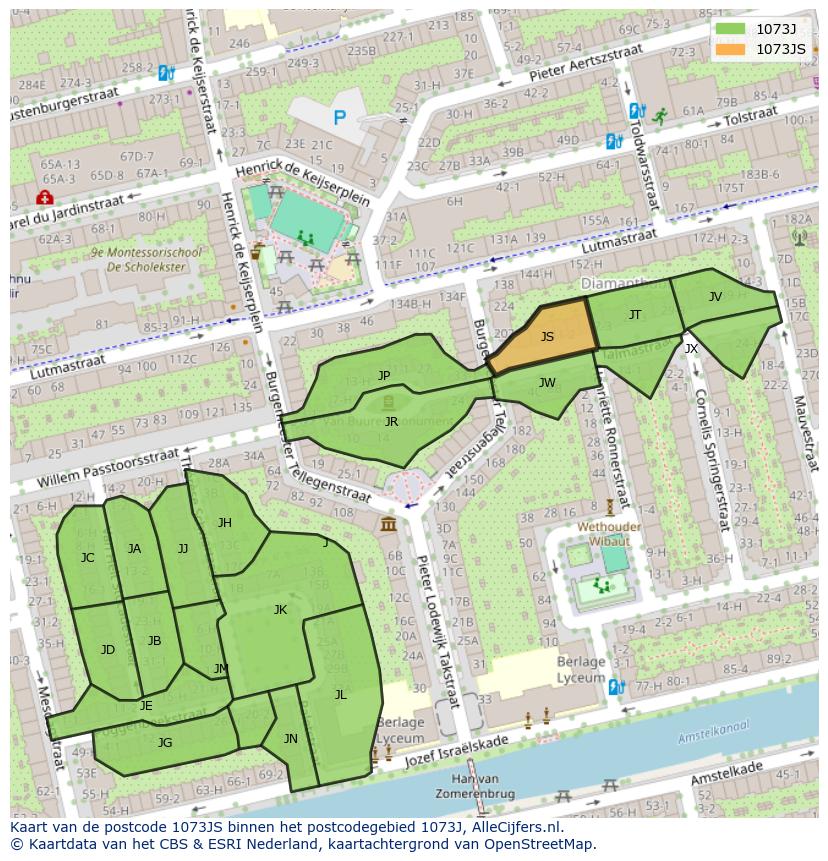 Afbeelding van het postcodegebied 1073 JS op de kaart.