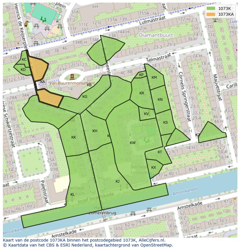 Afbeelding van het postcodegebied 1073 KA op de kaart.