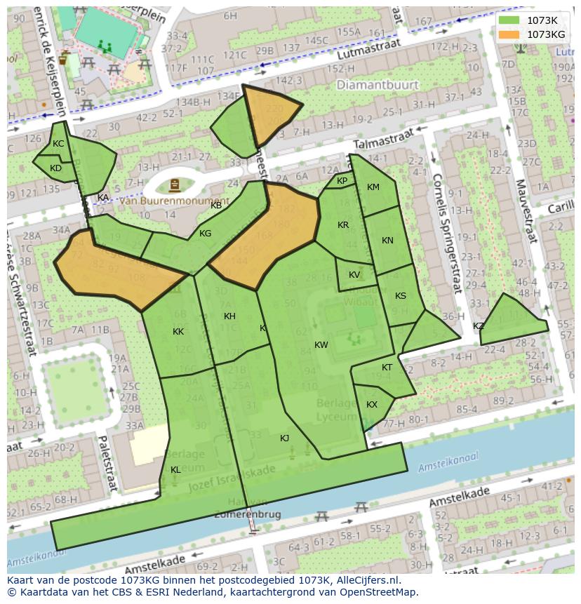 Afbeelding van het postcodegebied 1073 KG op de kaart.