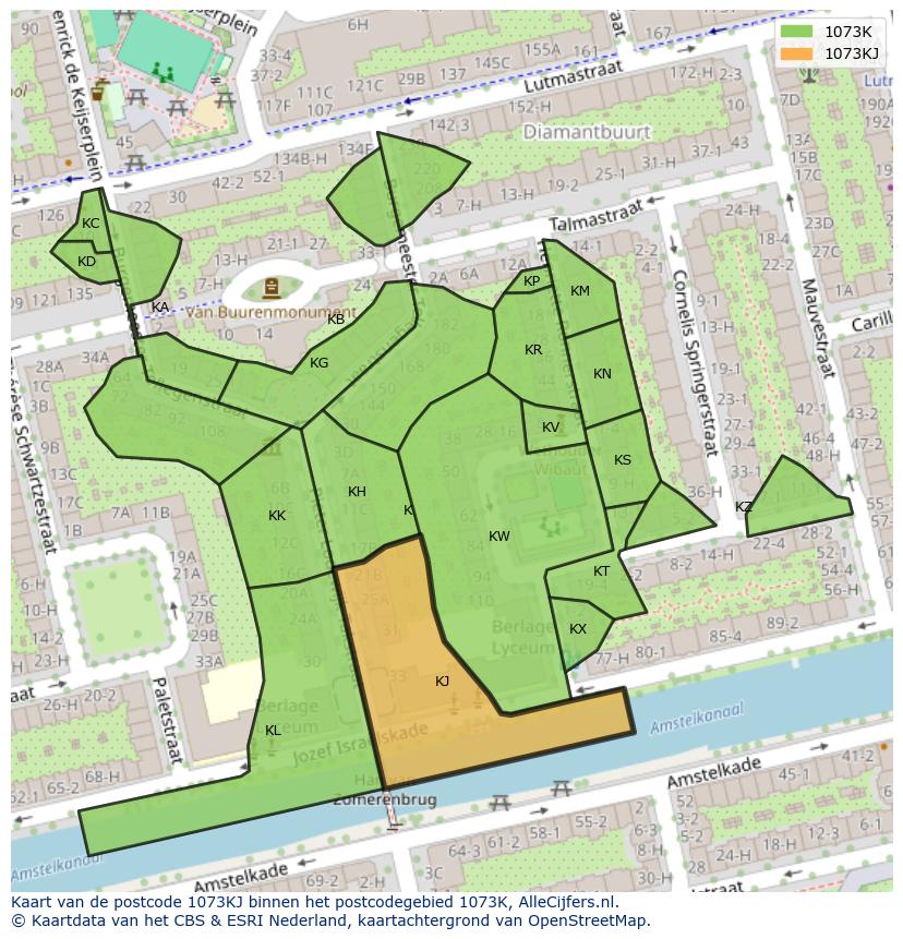 Afbeelding van het postcodegebied 1073 KJ op de kaart.
