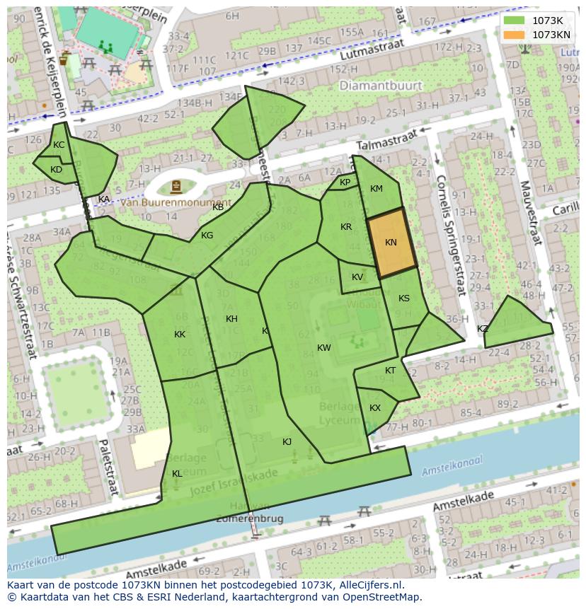Afbeelding van het postcodegebied 1073 KN op de kaart.