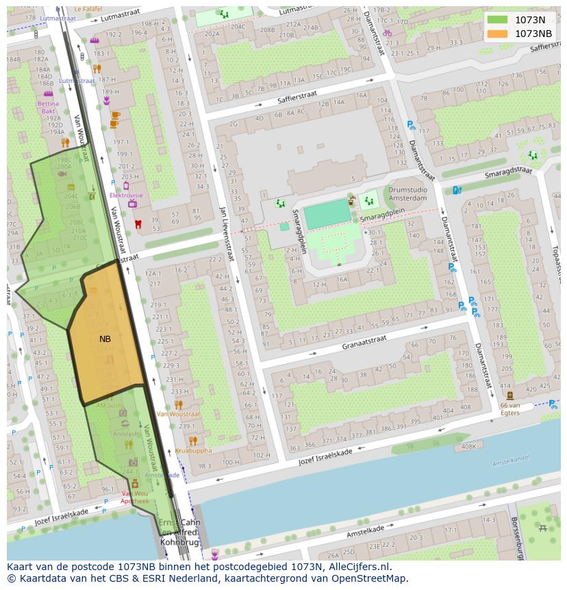 Afbeelding van het postcodegebied 1073 NB op de kaart.