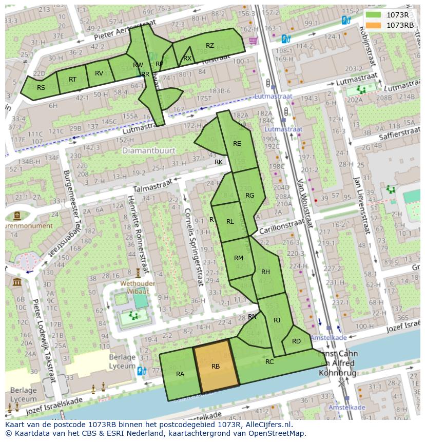Afbeelding van het postcodegebied 1073 RB op de kaart.