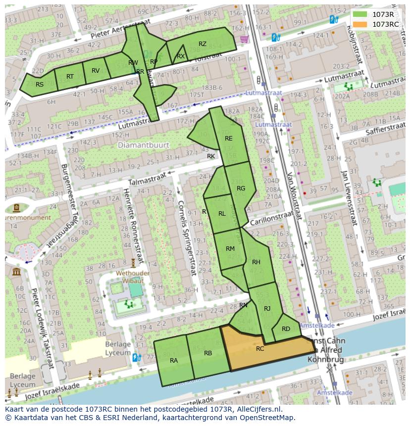 Afbeelding van het postcodegebied 1073 RC op de kaart.