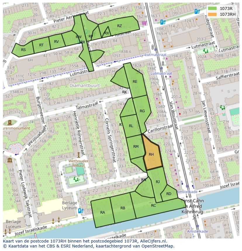Afbeelding van het postcodegebied 1073 RH op de kaart.