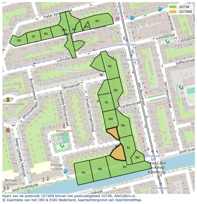 Afbeelding van het postcodegebied 1073 RN op de kaart.