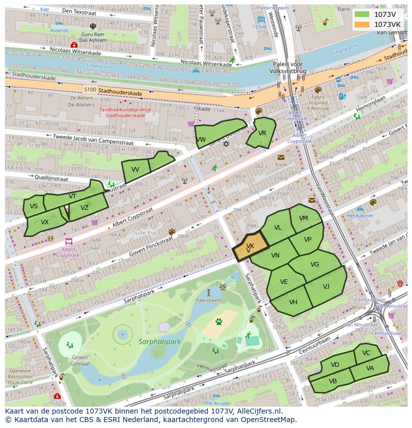 Afbeelding van het postcodegebied 1073 VK op de kaart.