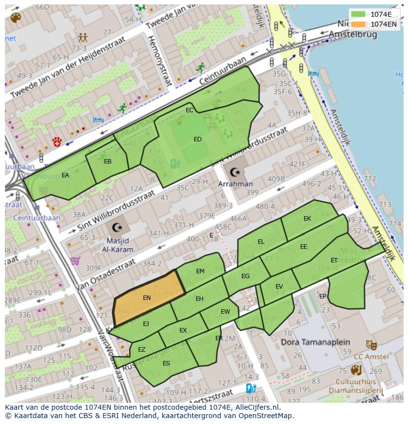 Afbeelding van het postcodegebied 1074 EN op de kaart.