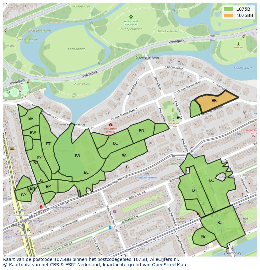 Afbeelding van het postcodegebied 1075 BB op de kaart.