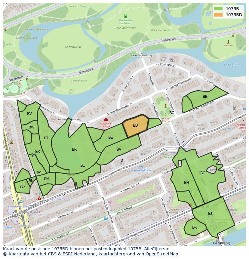 Afbeelding van het postcodegebied 1075 BD op de kaart.