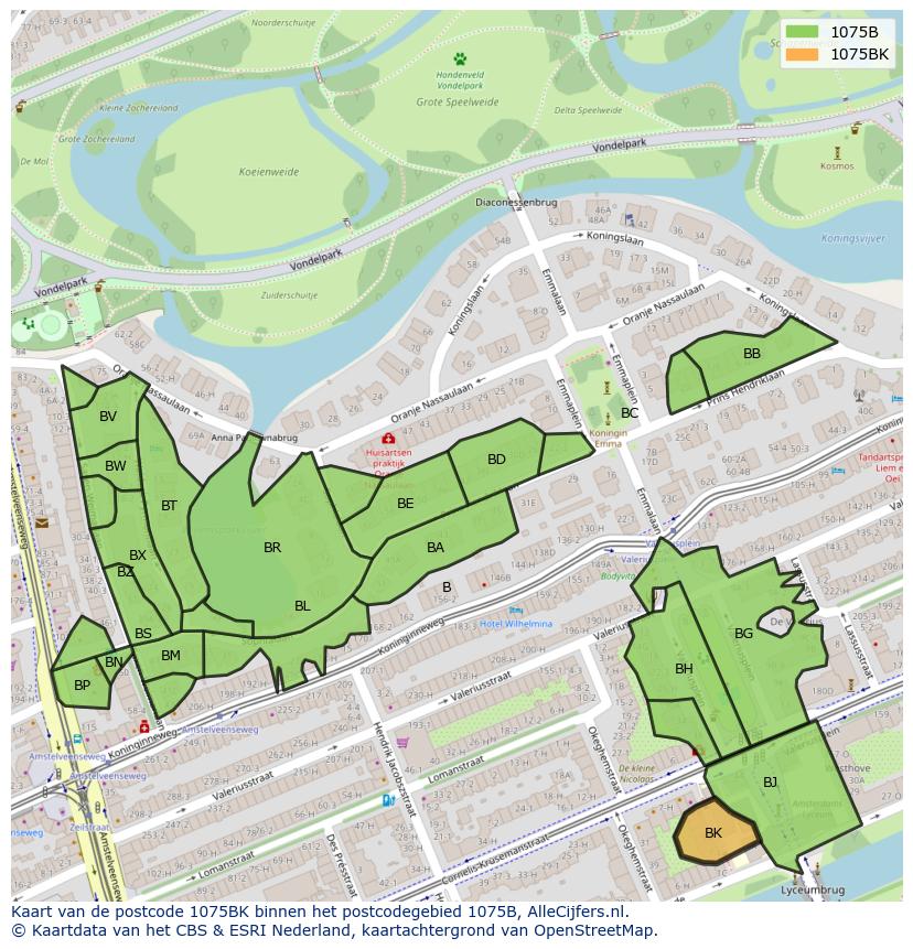 Afbeelding van het postcodegebied 1075 BK op de kaart.