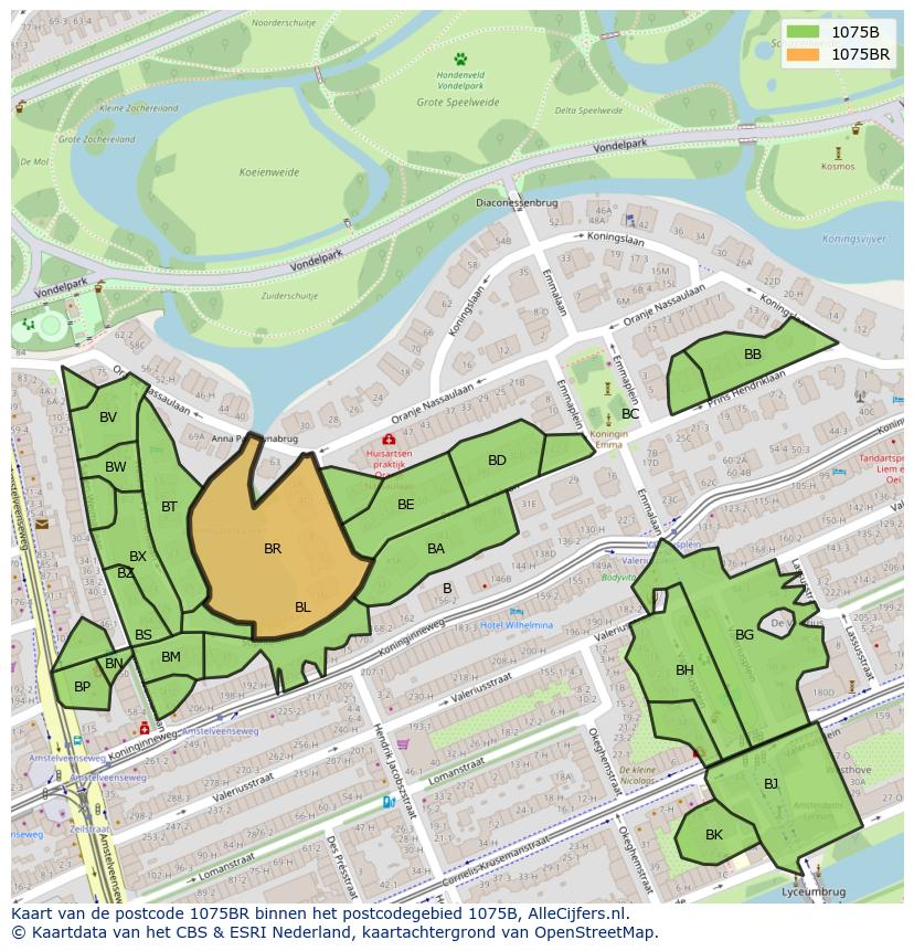 Afbeelding van het postcodegebied 1075 BR op de kaart.