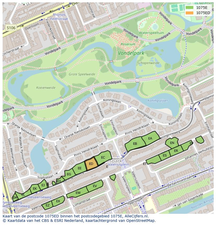 Afbeelding van het postcodegebied 1075 ED op de kaart.