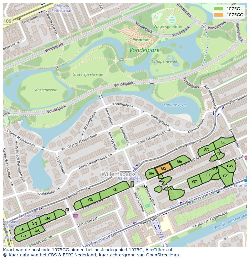 Afbeelding van het postcodegebied 1075 GG op de kaart.