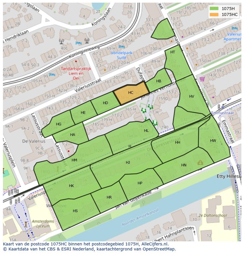 Afbeelding van het postcodegebied 1075 HC op de kaart.