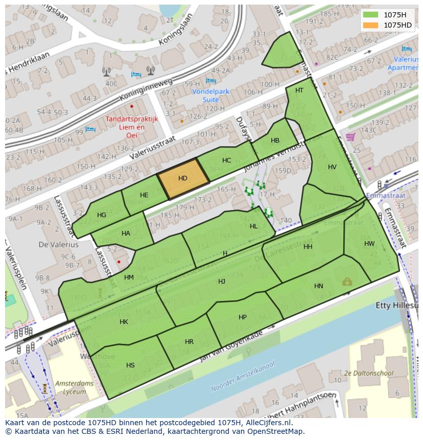 Afbeelding van het postcodegebied 1075 HD op de kaart.