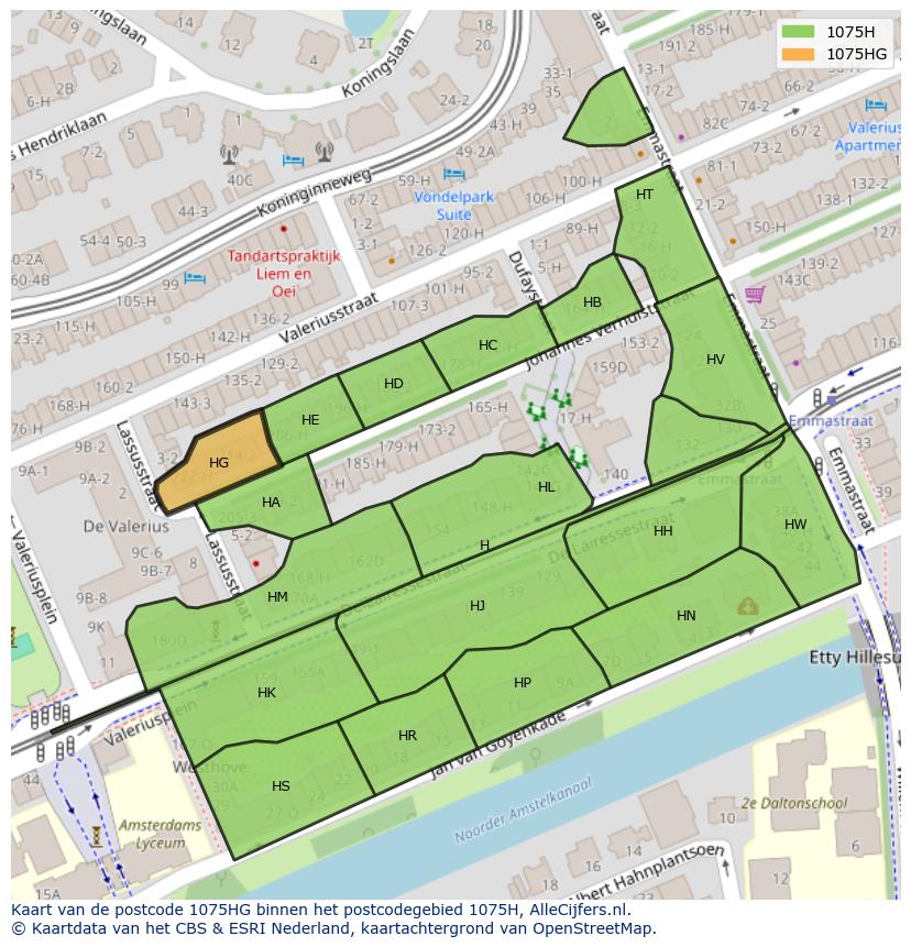 Afbeelding van het postcodegebied 1075 HG op de kaart.