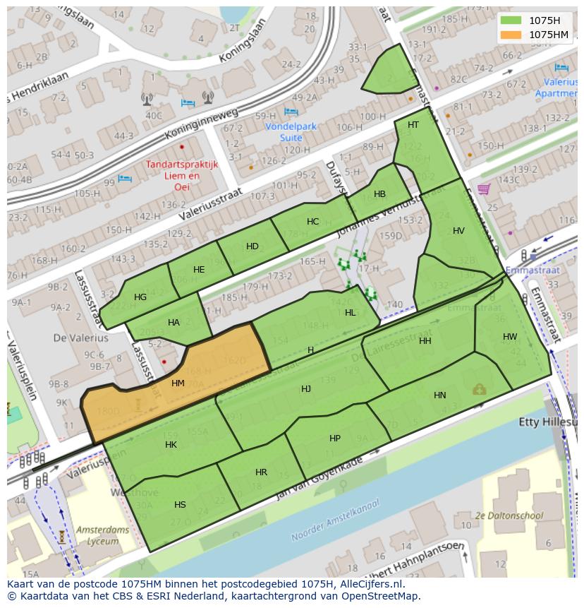 Afbeelding van het postcodegebied 1075 HM op de kaart.