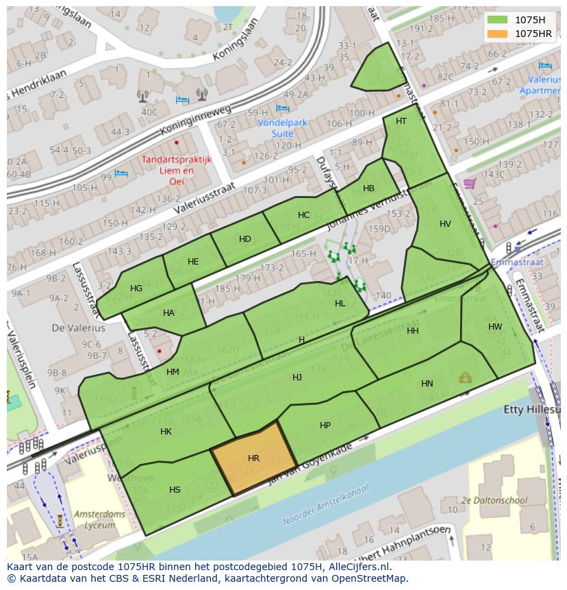 Afbeelding van het postcodegebied 1075 HR op de kaart.