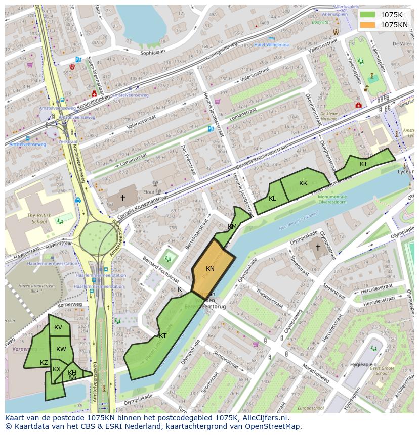 Afbeelding van het postcodegebied 1075 KN op de kaart.