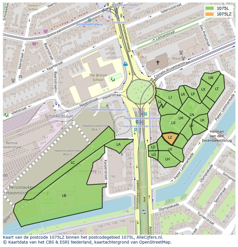 Afbeelding van het postcodegebied 1075 LZ op de kaart.