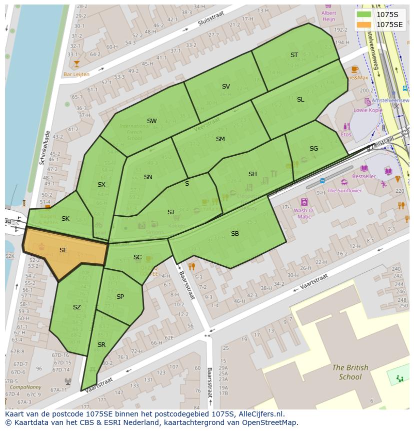 Afbeelding van het postcodegebied 1075 SE op de kaart.
