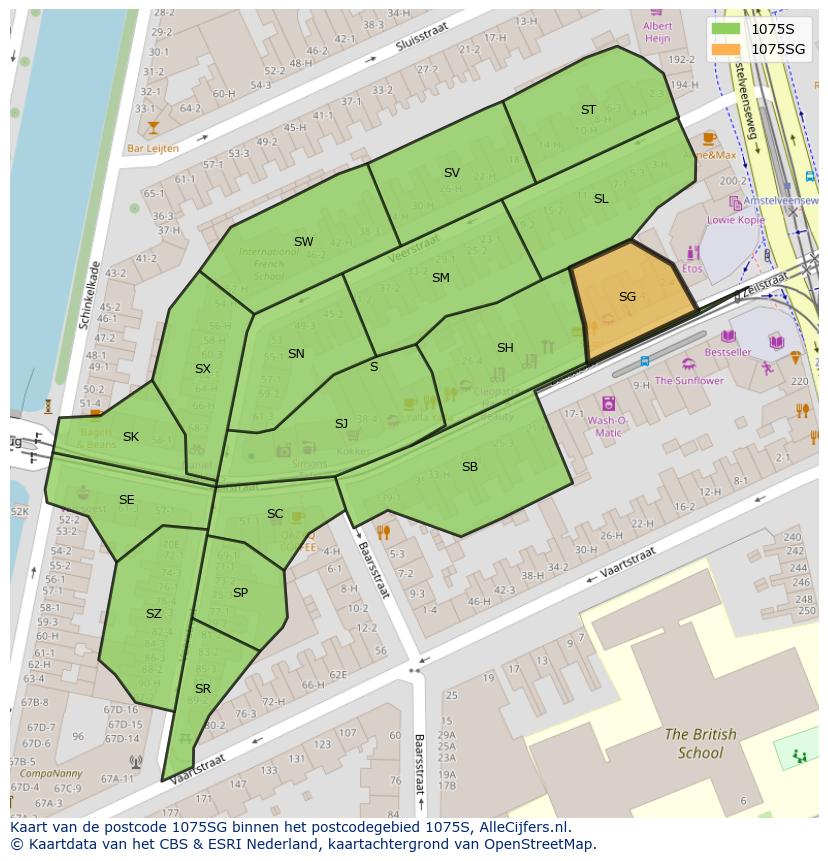 Afbeelding van het postcodegebied 1075 SG op de kaart.