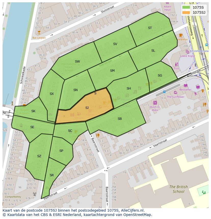 Afbeelding van het postcodegebied 1075 SJ op de kaart.