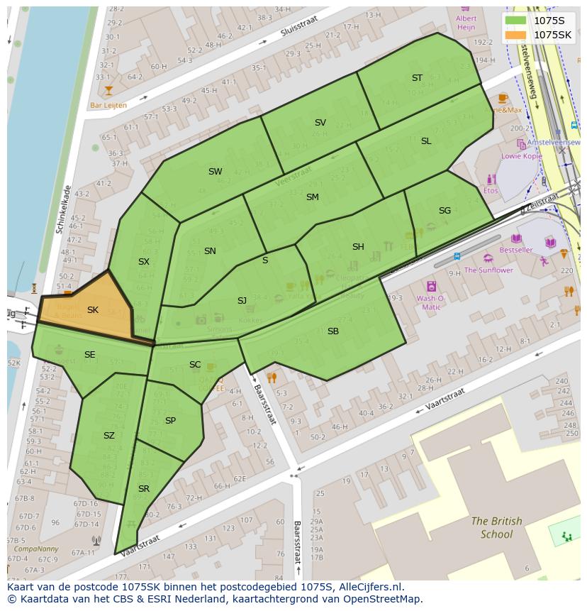 Afbeelding van het postcodegebied 1075 SK op de kaart.