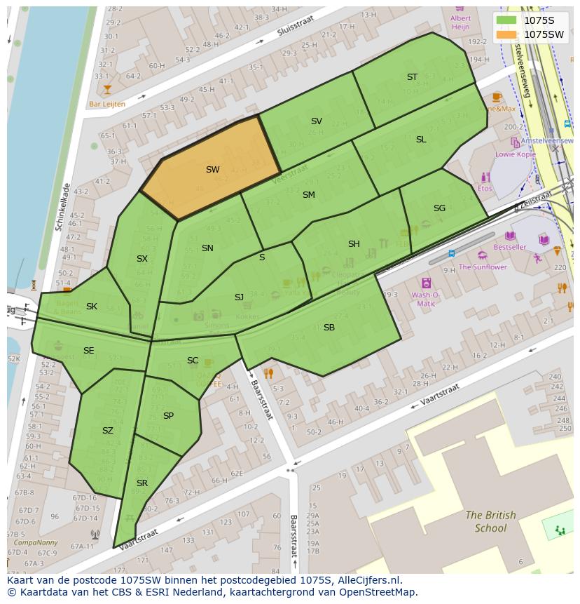 Afbeelding van het postcodegebied 1075 SW op de kaart.