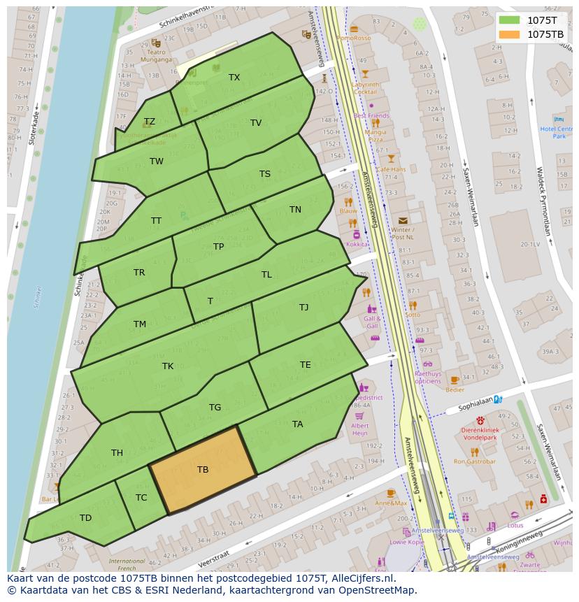 Afbeelding van het postcodegebied 1075 TB op de kaart.