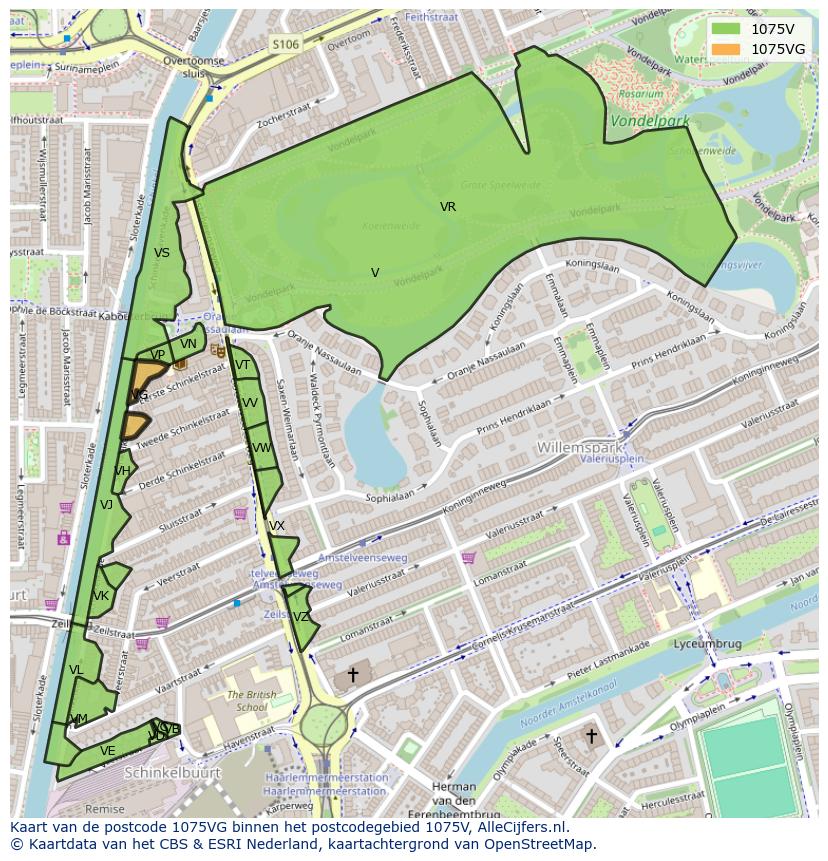 Afbeelding van het postcodegebied 1075 VG op de kaart.