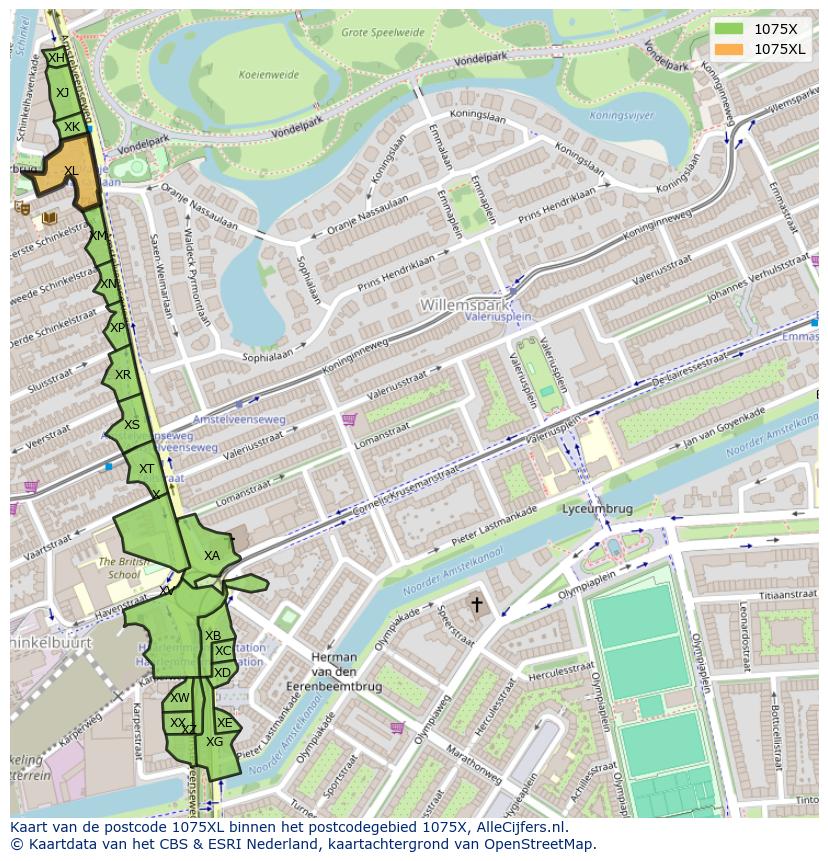 Afbeelding van het postcodegebied 1075 XL op de kaart.