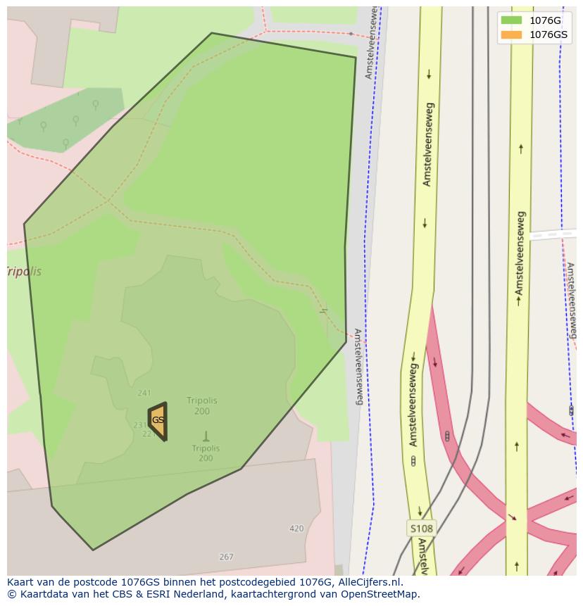 Afbeelding van het postcodegebied 1076 GS op de kaart.