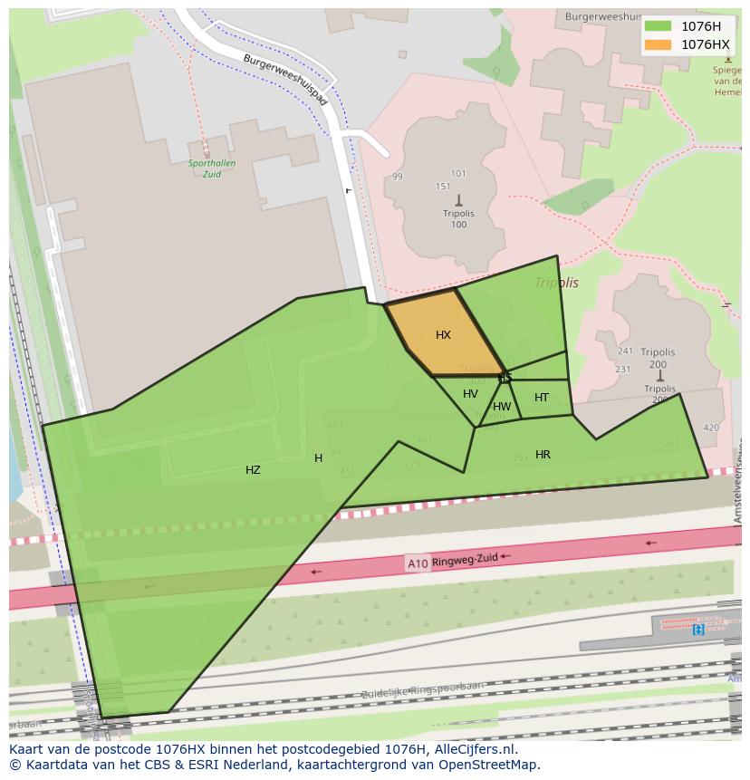 Afbeelding van het postcodegebied 1076 HX op de kaart.