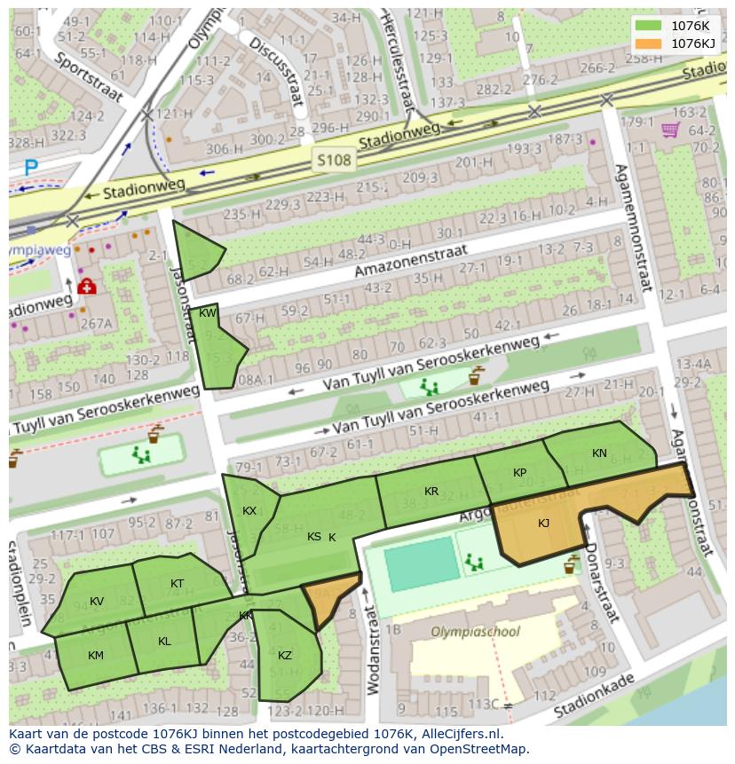 Afbeelding van het postcodegebied 1076 KJ op de kaart.